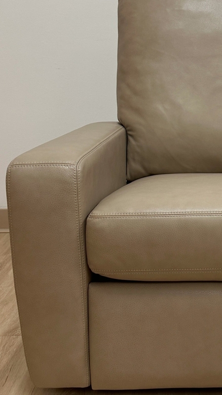 Taupe Recliner Leather Like Double Needle Stitching Square Arm