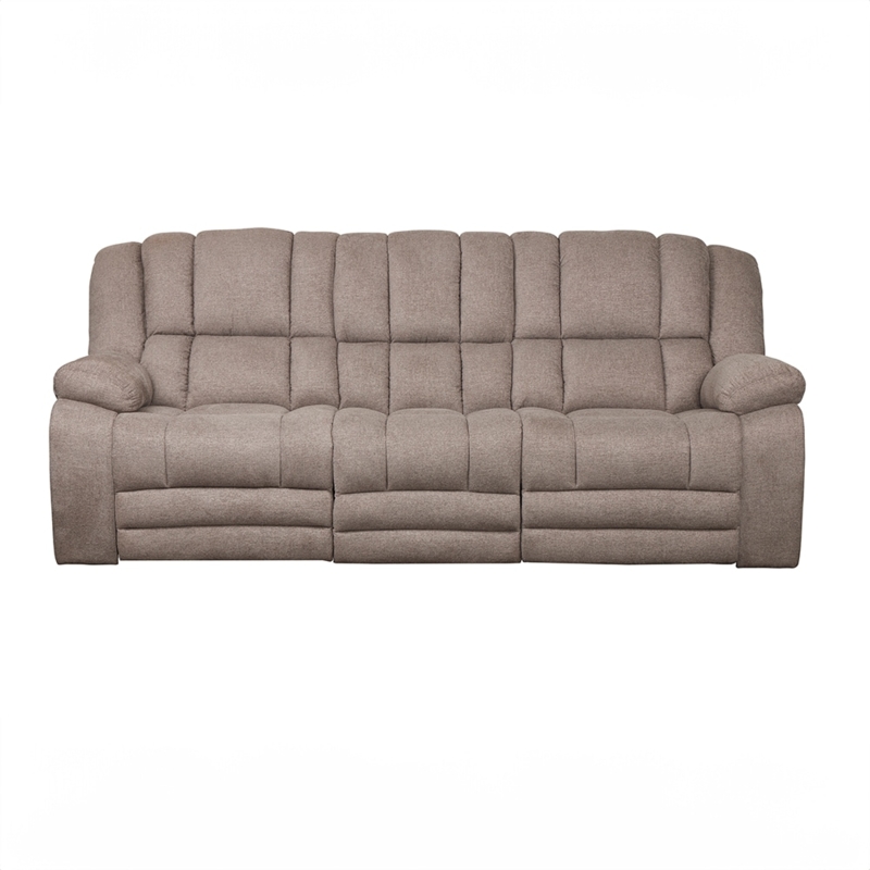 Taupe Reclining Sofa Tiered Back Cushions Pillow Top Arms
