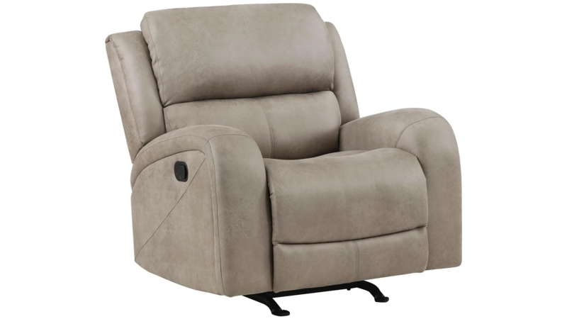 Taupe Rocker Recliner Chair Manual Leather-Like Pillow Top Arms