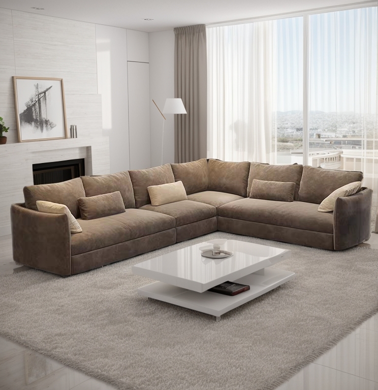 Taupe Sectional Sofa: Low Profile L-Shaped Design