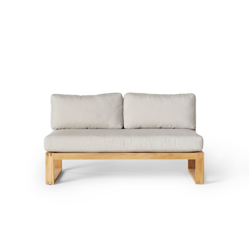 Teak Sled Base Armless Loveseat with Finger Joint Detail