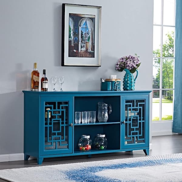 Teal Blue Sideboard with Geometric Fretwork Doors