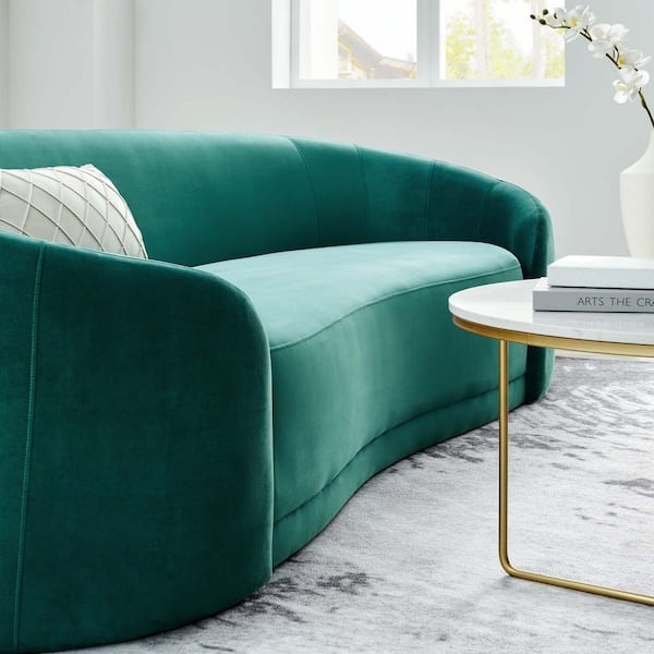 Teal Green Curved Sofa Channel Tufted Tuxedo Style
