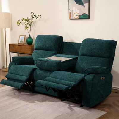 Teal Power Reclining Sofa with Drop Down Center Console