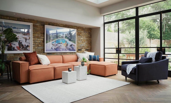 Terracotta Modular Sectional Sofa with Track Arms