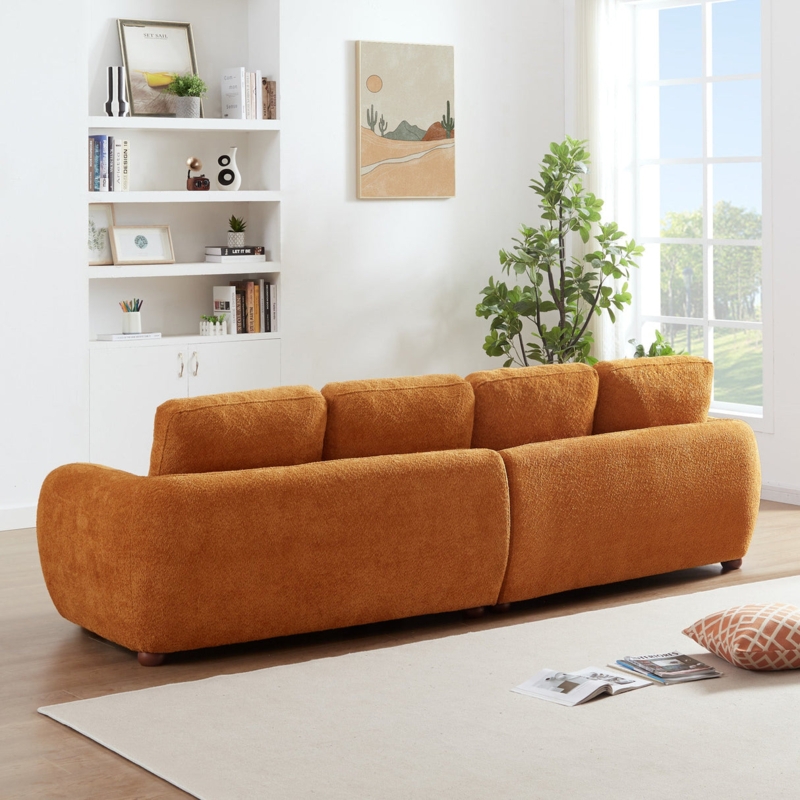 Textured Burnt Orange Boucle Sofa with Blocky Silhouette