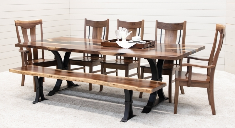 Thick Slab Dining Table with Black Metal Trestle Base