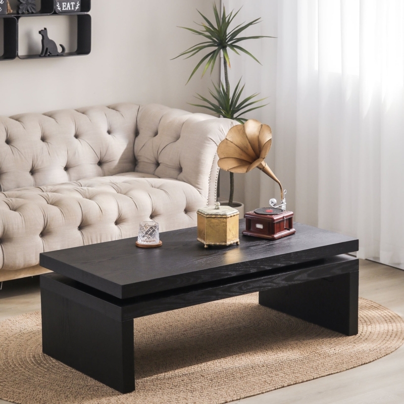 Tiered Block Design Coffee Table Wood Grain Floating Top Effect