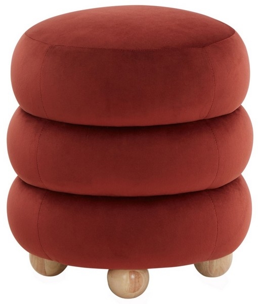 Tiered Ottoman Rust Orange Velvet Triple Stacked Sculptural Pouf