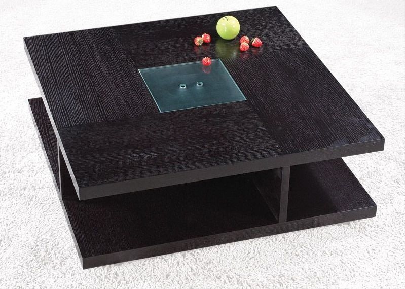 Tiered Storage Coffee Table with Unique Glass Center Insert Top