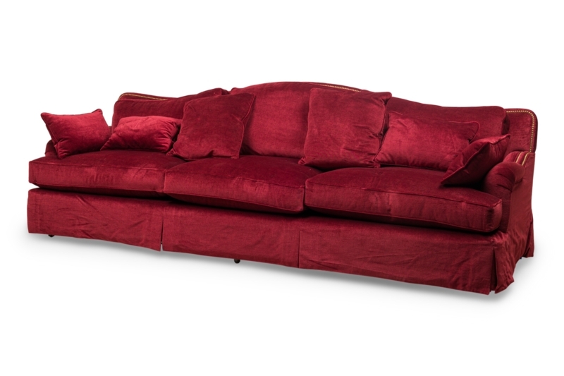 Traditional Arched Back Sofa with Skirted Base and Mohair Texture