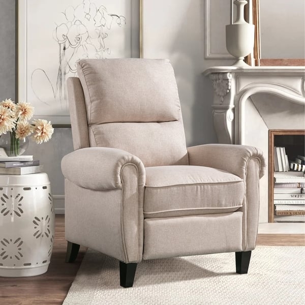Traditional Beige Chenille Recliner with Classic Rolled Arms