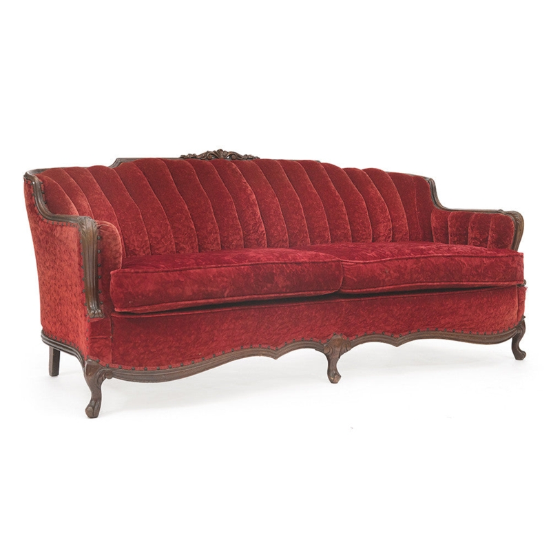 Traditional Channel Tufted Settee with Ornate Carved Frame