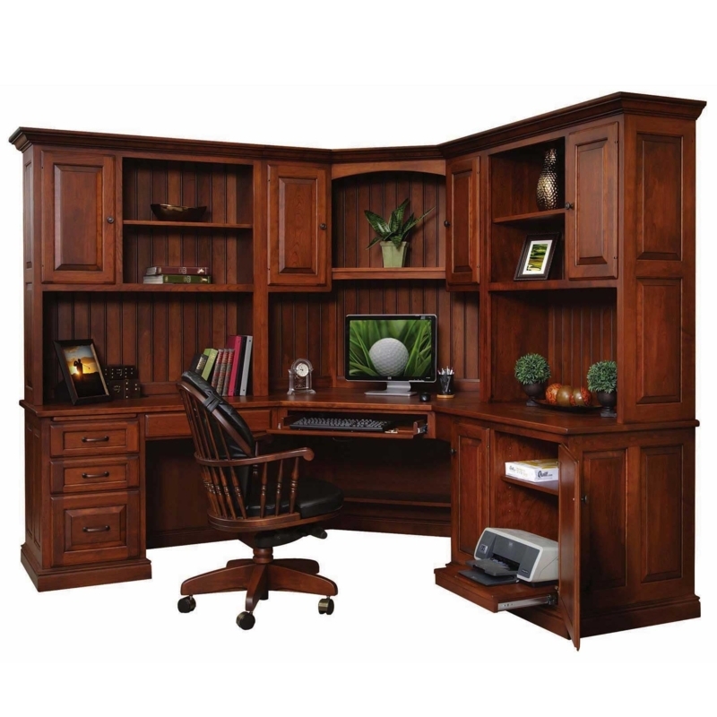 Traditional Cherry Corner Desk with Hutch and Crown Molding