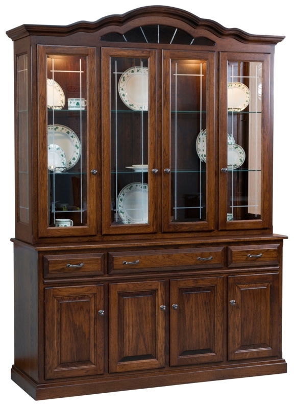 Traditional China Cabinet Arched Top Etched Glass Interior Lighting