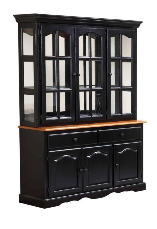 Traditional Dining Hutch Arched Mullion Panes Scalloped Apron