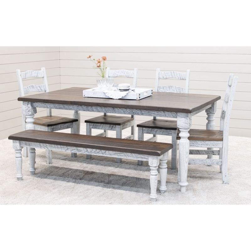 Traditional Dining Set, Two-Tone Finish, Turned Legs, Distressed