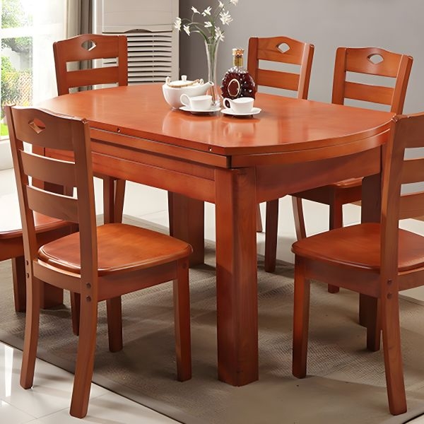 Traditional Dining Set Warm Wood Ladder Back Diamond Cutout Detail
