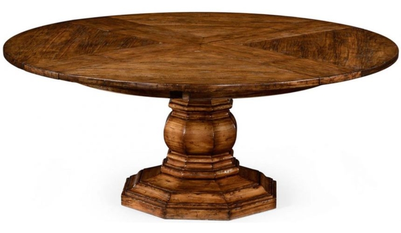 Traditional Dining Table Round Walnut Sunburst Veneer Octagonal Base