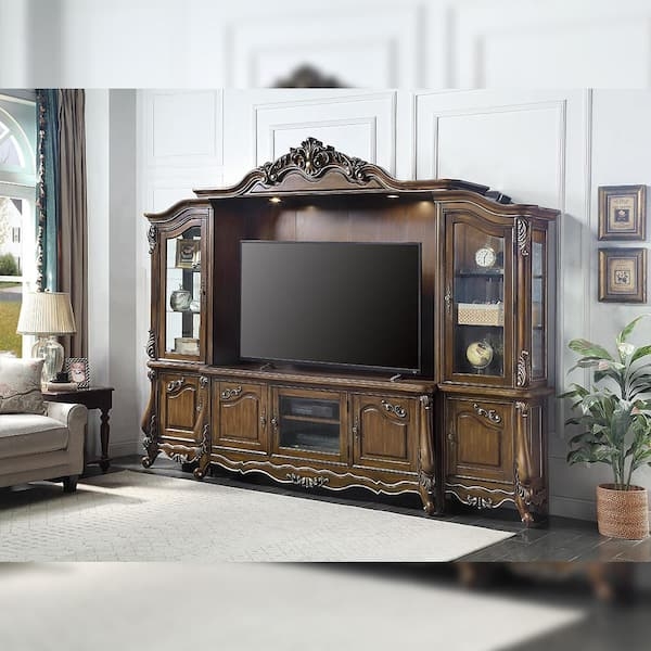Traditional Entertainment Center Antique Oak Ornate Carved Scrollwork