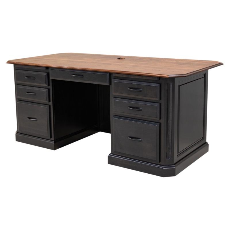 Traditional Executive Desk with Cherry Wood Top and Dark Cup Pulls