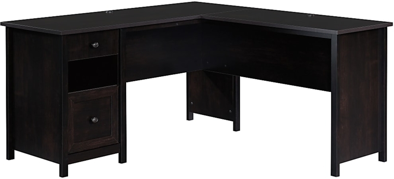 Traditional L-Shaped Desk in Estate Black Finish with File Drawer