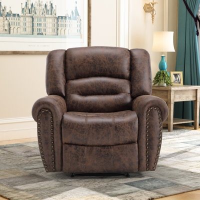 Traditional Power Recliner with Nailhead Trim and Distressed Finish