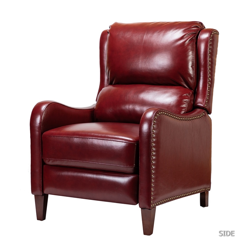 Traditional Recliner, Leather-Like Finish with Brass Nailhead Trim