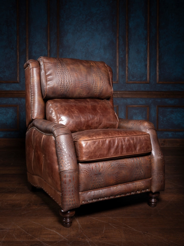 Traditional Recliner with Croc Embossed Leather-Like and Turned Legs