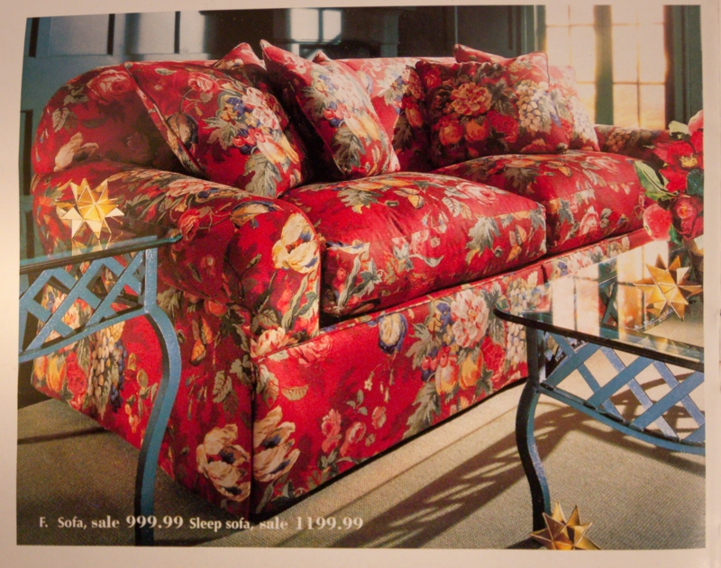 Traditional Roll Arm Couch 90s Style Floral with Upholstered Skirt