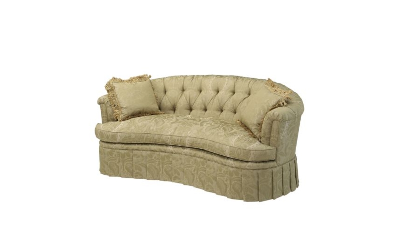 Traditional Sage Green Sofa, Curved Back, Kick Pleat Skirt