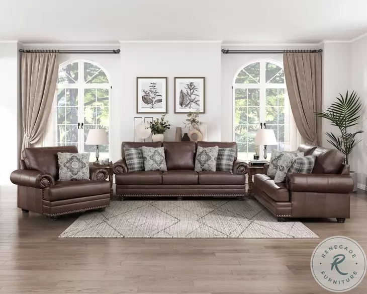 Traditional Sofa Set: Dark Brown Leather-Like with Turned Legs (69 chars)