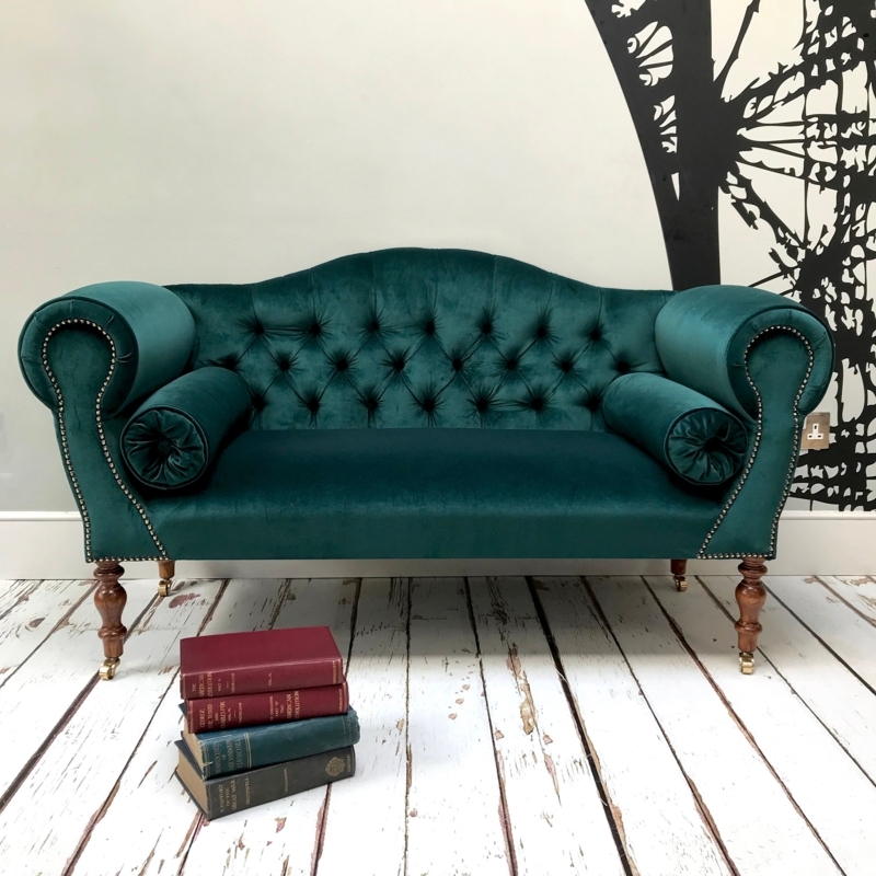 Traditional Sofa with Diamond Tufting, Rolled Arms, and Casters