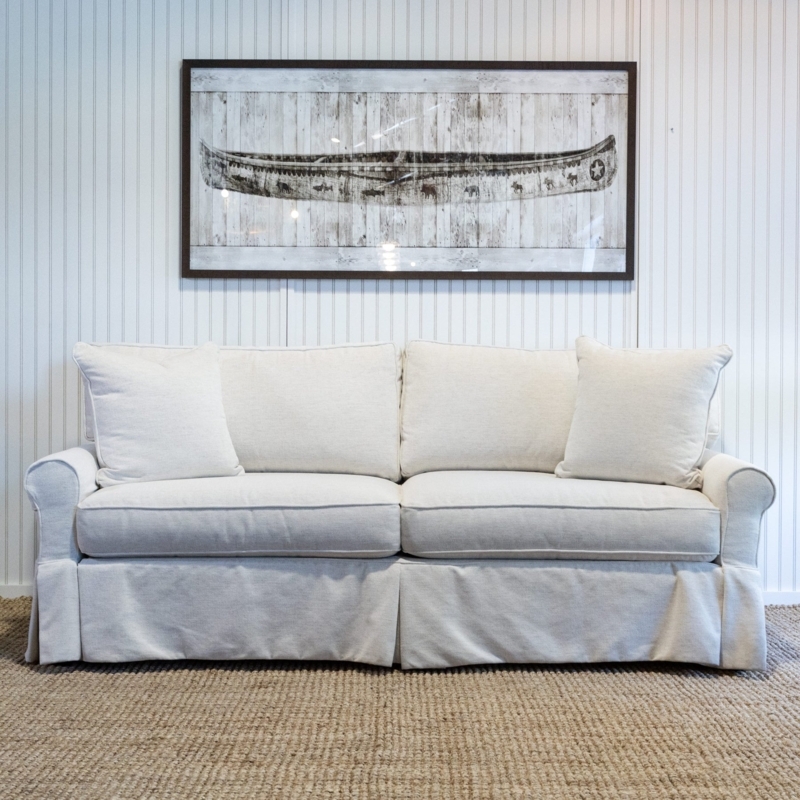 Traditional T-Cushion Sofa with Rolled Arms and Cottage Style Slipcover