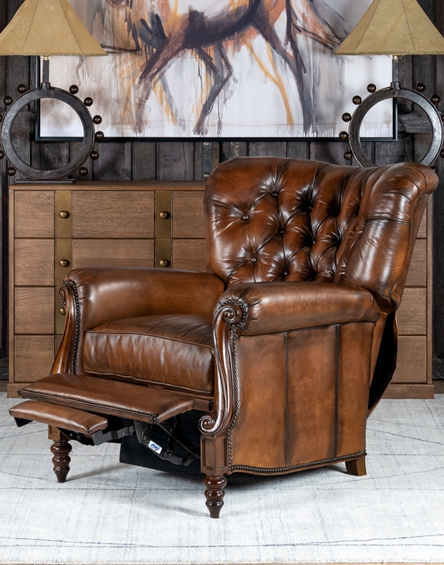 Traditional Wingback Recliner with Burnished Brown Finish