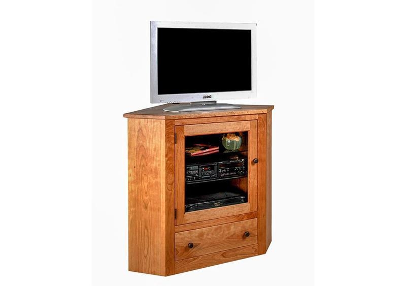 Traditional Wood Corner TV Cabinet with Glass Door and Bottom Drawer