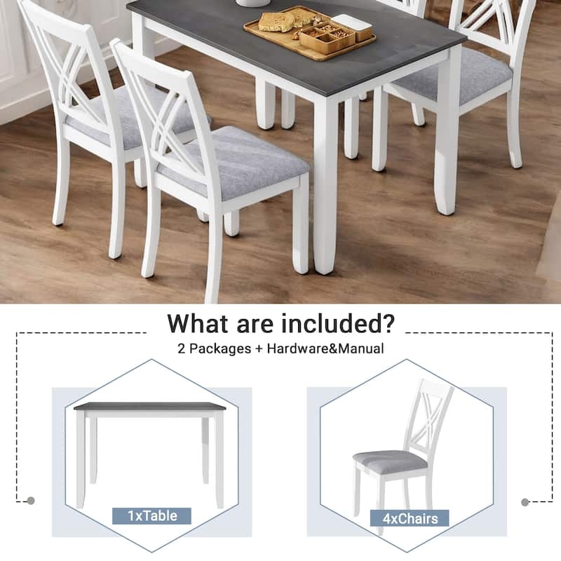 Transitional 5-Piece Set, Charcoal Table, Gray Linen-Look X-Back Chairs
