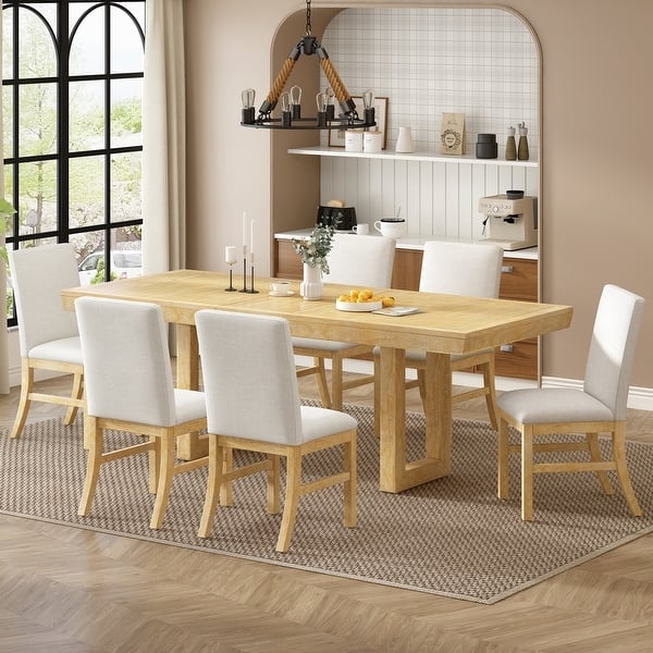 Transitional 7-Piece Dining Set with Block Legs