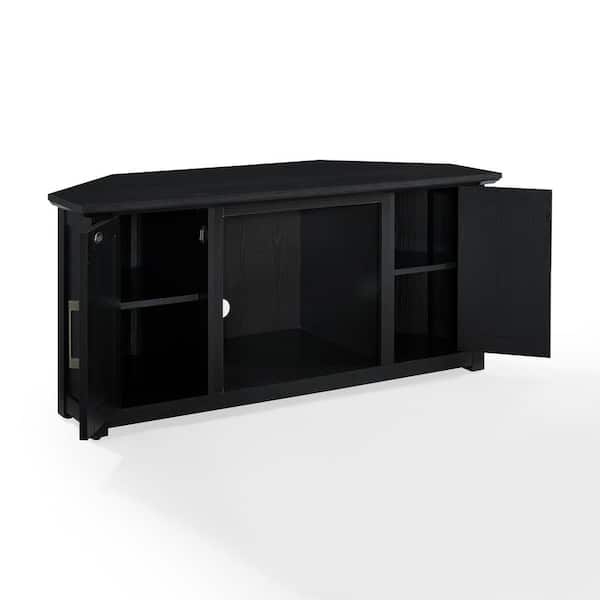 Transitional Corner TV Stand Shaker Style Doors, Matte Black