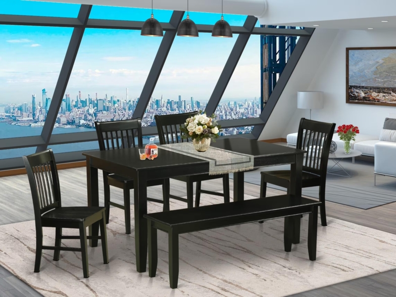 Transitional Dining Set 6-Piece Slat Back Chairs with Tapered Legs