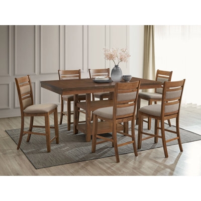 Transitional Dining Set Warm Brown Ladder Back Chairs Built In Shelves