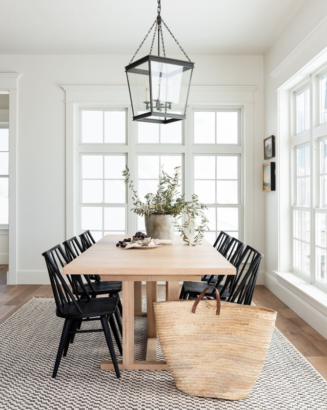 Transitional Dining Table Set with Oversized Lantern Pendant