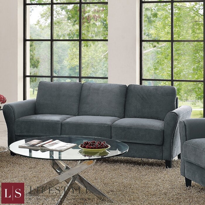 Transitional Flared Arm Sofa in Dark Gray Microfiber