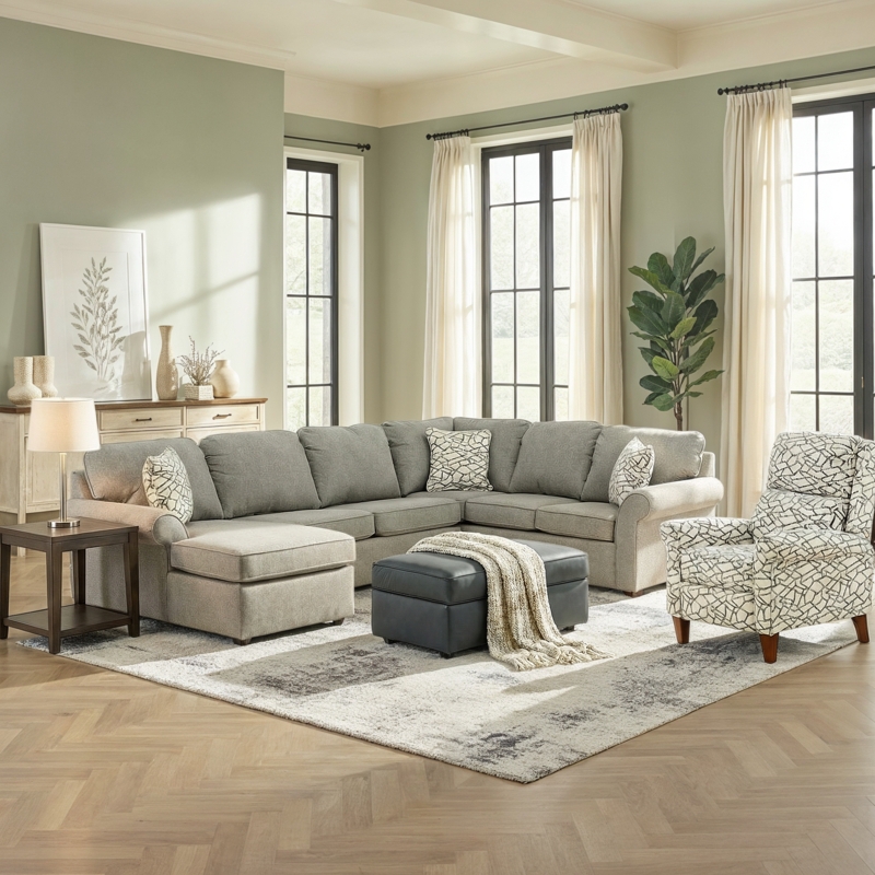 Transitional Geometric Patterned Pushback Recliner with Tapered Legs