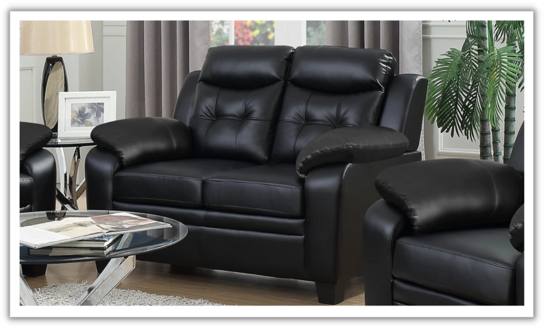 Transitional Leather-Like Loveseat, Biscuit Tufting, Pillow-Top Arms.