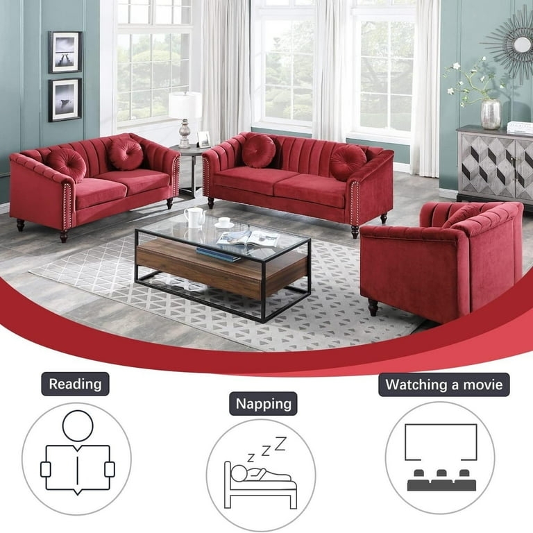 Transitional Living Room Set featuring Channel Tufting and Bolsters