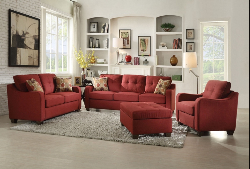 Transitional Living Room Set in Bold Fabric with Tufted Backs