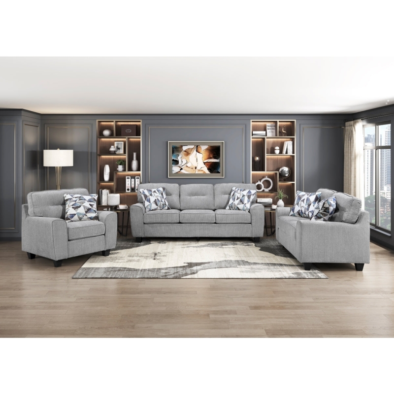 Transitional Living Room Set, Track Arms, Gray Furniture