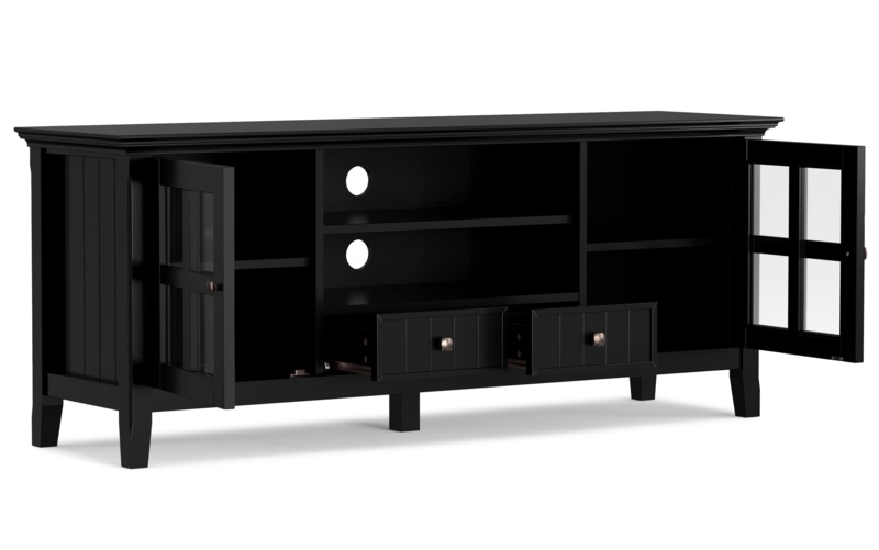Transitional Media Console: Matte Black Finish with Mullion Glass Doors