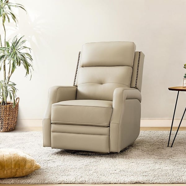Transitional Nursery Glider Beige Leather-Like Tufted Back